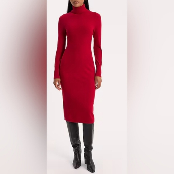 NWT Express Red Turtleneck Sweater Dress Midi Long Sleeve Size S - Picture 1 of 8